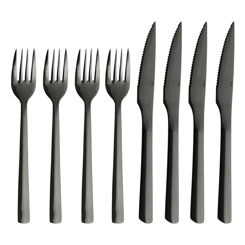 Aida Cuchillos Para Carne<8 Cubiertos de carne Raw, Negro