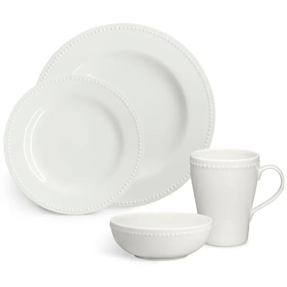 Scandi Living 4 Platos Dots 28 cm, crema Blanco Clearance