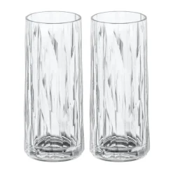 Koziol 2 Vasos alargados Club No. 3 plástico 25 cl, Cristal Transparente New