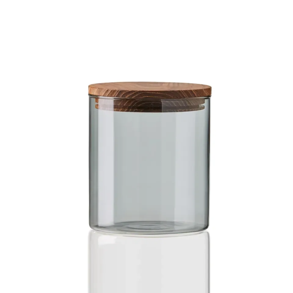 Aida Botes Y Tarros<Bote de cristal con tapa madera Raw, pequeño Gris