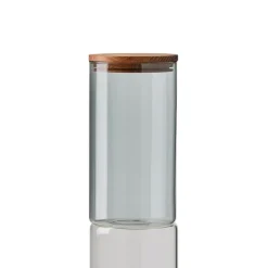 Aida Bote de cristal con tapa madera Raw, mediano Gris Outlet