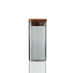 Aida Bote de cristal con tapa madera Raw, mini Gris Hot
