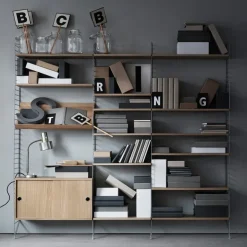 String Cabinet con puertas correderas , Fresno teñido de , 78x20 cm Negro