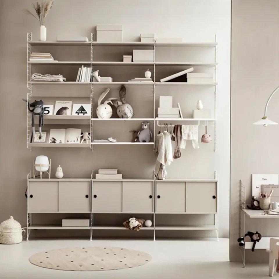String Cabinet con puertas correderas , Fresno teñido de , 78x20 cm Negro