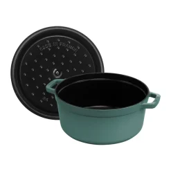 STAUB Cacerola de hierro fundido La Cocotte redonda 5,2 L, Madera de eucalipto Verde New