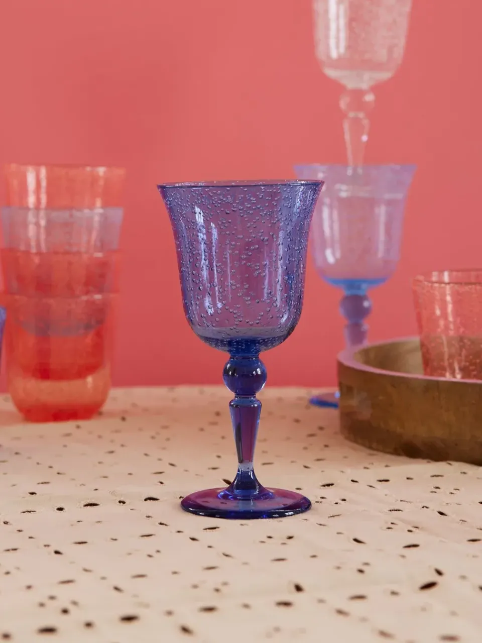 RICE Vasos De Plástico<Copa de vino diseño burbuja 36 cl, Azul