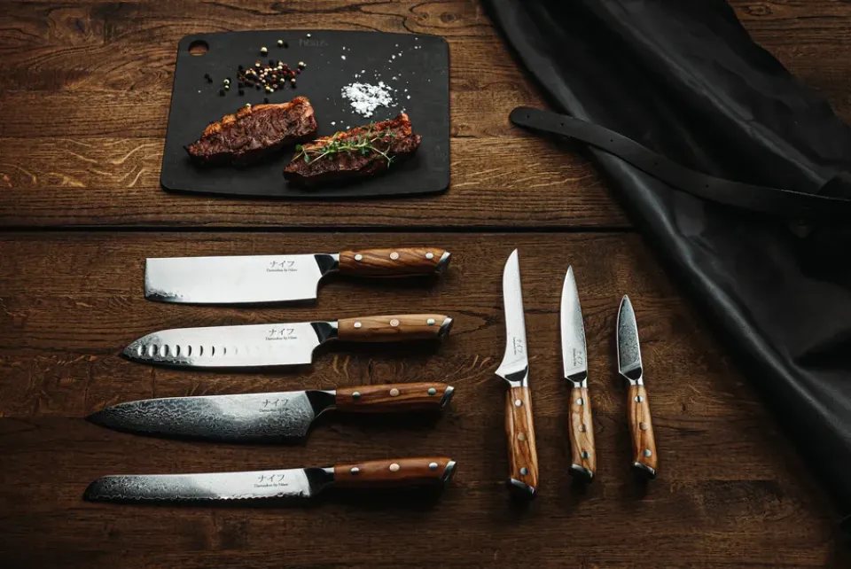 Hâws Juegos De Cuchillos De Cocina<Cuchillos Damascus By , 7 piezas, Marrón-acero inoxidable MarrónPlateado