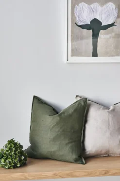 Scandi Living Funda de cojín Calm lino 50x50 cm, Forest Green Verde Outlet