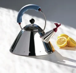 Alessi Cafeteras Y Cafeteras De Émbolo<Hervidor de agua 9093, azul claro-pájaro PlateadoAzul
