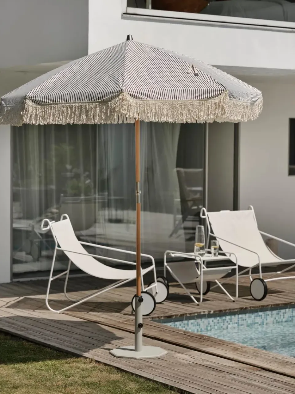 Brafab Parasol Gatsby, Grey stripe, Ø185 cm Beige Hot