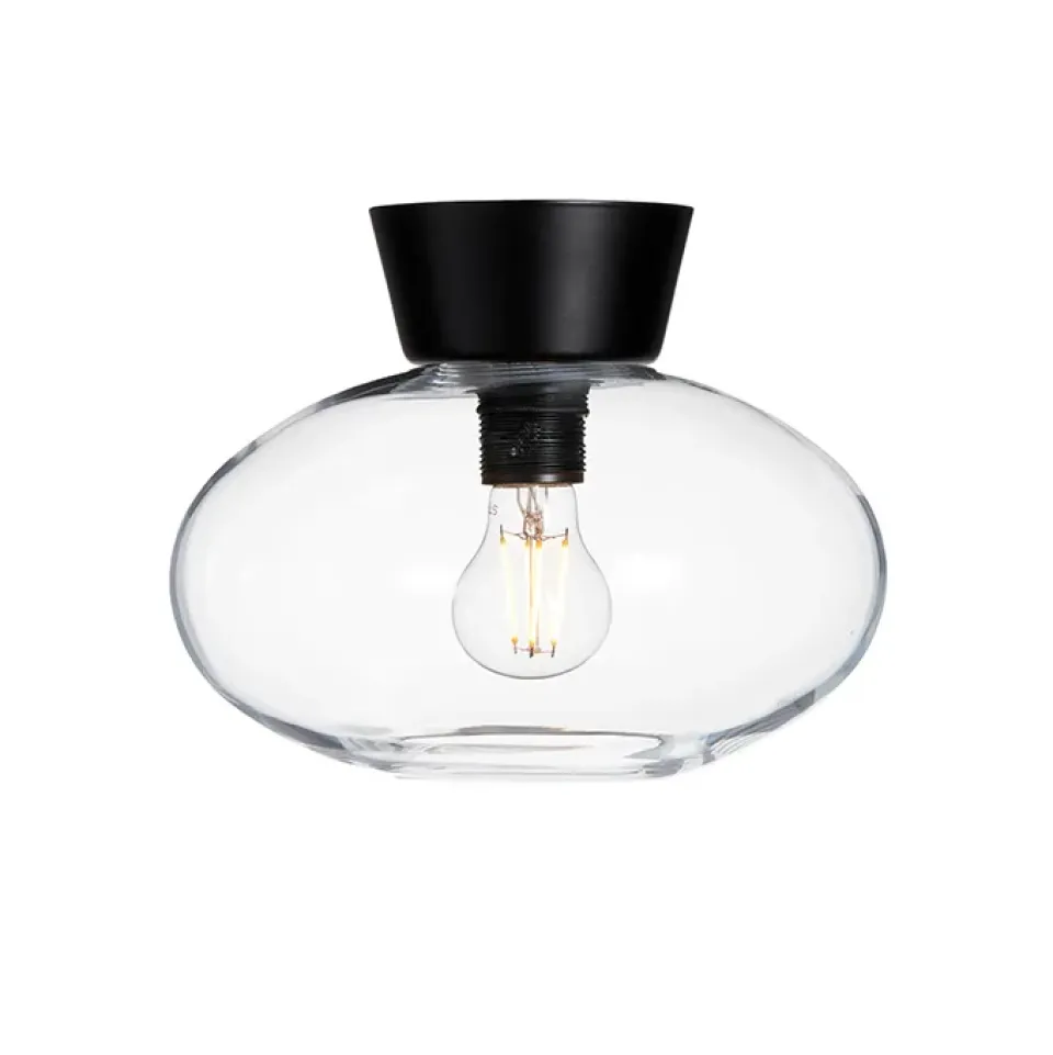 Belid Plafones<Plafón Bullo vidrio transparente Ø27 cm, mate Negro