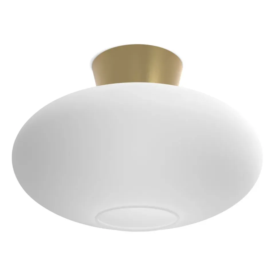 Belid Plafón Bullo XL vidrio opal Ø38 cm, latón Color dorado