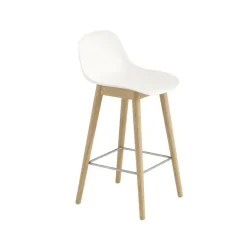 Muuto Taburete bar con respaldo Fiber 65 cm, Natural white-patas de roble Blanco Discount